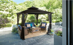 lot 39 image: Hampton Bay 10 ft. x 10 ft. Holden Outdoor Patio Black Hard Top Galvanized Steel Gazebo