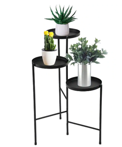 lot 44 image: 30 in. Metal Corner Plant Stand in Black IndoorOutdoor (3-Tier)