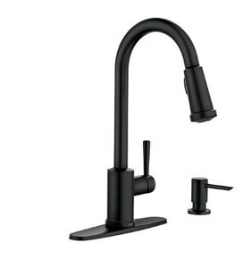 lot 22 image: Indi Matte Black One-Handle Pulldown Kitchen Faucet