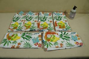 lot 34 image: 6 New Kitchen Towels with Mrs Meyers Hand Soap