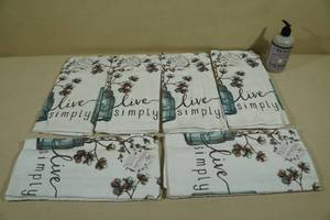lot 47 image: 6 New Kitchen Towels with Mr Meyers Hand Soap