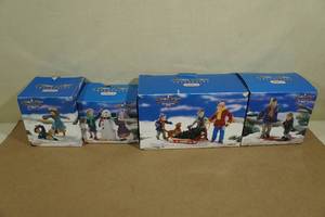 lot 94 image: 4 Lemax Memory Makers Collection Figurines -Skating, Snowman, Christmas Tree, Shoveling