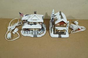 lot 103 image: 2 Terry Redlins Hawthorne Village Lighted Buildings - Library, Antique Store