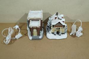 lot 104 image: 2 Terry Redlins Hawthorne Village Lighted Buildings - Bank, Post Office