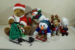 lot 119 image: Assorted Plush Christmas Dcor -Teddy Bear, Snowmen, Moose