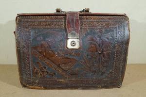 lot 186 image: Vintage Carved Leather Briefcase