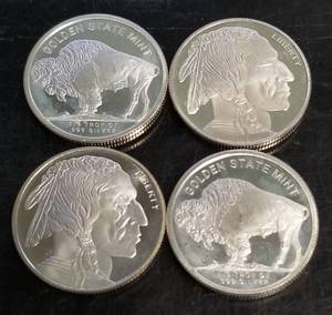 lot 17 image: 4 X � oz .999 FINE SILVER INDIAN BUFFALO ROUNDS 1oz TOTAL