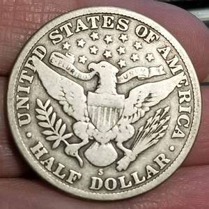 lot 47 image: 1912-S US BARBER HALF DOLLAR