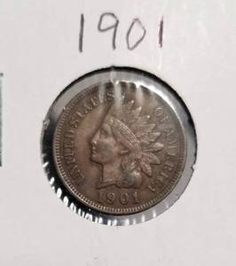 lot 19-B image: GROUP OF 9 US CENTS 1901-1908 INDIANS (8) & (1) 1909 WHEAT CENT
