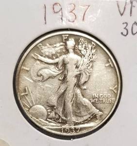 lot 63-B image: 2 WALKING LIBERTY HALF DOLLARS 1937 1938