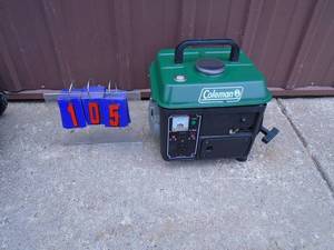 lot 105 image: Coleman Playmate generator. Approx 2 hp. 1000 watt. Good condition. Tested & works. As shown.