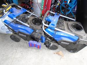 lot 115 image: Qty of 2 Kobalt 80 volt snow blowers for parts or repair. Missing some parts. No battery or charger. As shown.