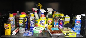lot 25B image: Garage Goodies Galore (cabinet not included) - Various Garage Chemicals and More