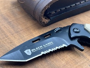 lot 225 image: Black Label Tactical Blade Pocket Knife with Leather Browning Sheath