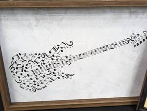 lot 328 image: Pair of Framed Music Themed Wall Hangings