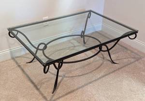 lot 275 image: Glass Topped Iron Coffee Table