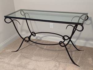 lot 274 image: Glass Topped Iron Console Table