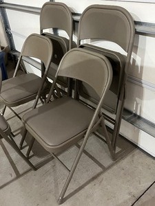 lot 383 image: Five Metal Folding Chairs with Upholstered Seats