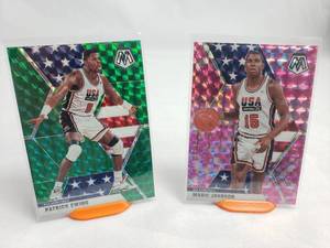 Lot of 2 Panini Prizm Mosaic USA Basketball, Patrick Ewing No. 253 and Magic Johnson No. 255