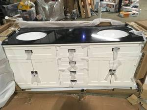 Home Decorators Artisan 72 in. W Vanity in White with Marble Vanity Top in Natural Black with White Sink customer returns see pictures