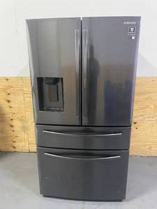 lot 22 image: Samsung RF28R7351SG 28 Cu. Ft. 4-Door French Door Food Showcase Refrigerator - Black Stainless Steel