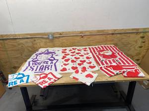 lot 79 image: Lot of 8 Large Printed Plastic BagsGunny Sacks- 23 W x 39 T