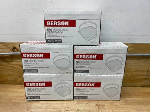 lot 91 image: GERSON Lot of 5 Boxes of- N95 Pouch Respirator (3230), NIOSH-Approved, Made in U.S.A., One-Size, 35 RespiratorsBox, White