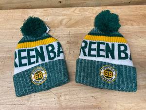 lot 101 image: Lot of 2- Green Bay Winter Pom Pom Hats (Packers Colors)