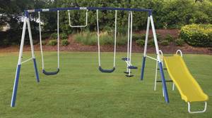lot 168 image: XDP Recreation Play All Day Swing Set Missing 2 Slide Tubes
