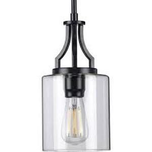 lot 25 image: Progress Lighting Lassiter 1-Light Black Mini-Pendant