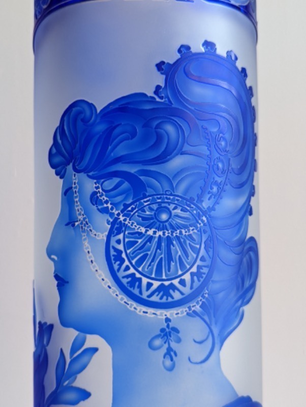 Stunning Bohemian Large Blue Glass Rare Vase Sara Bernhardt by Frantisek Pazourek Czech