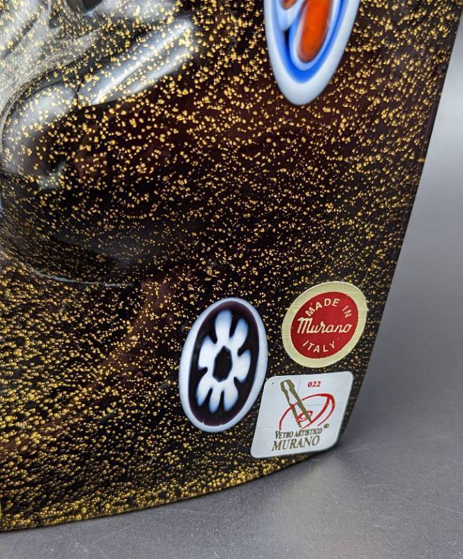Handblown Gold Flecked and Fused Black Murano Glass Mask