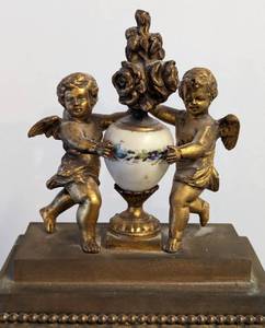 Antique Figural Ormolu Mantle Clock with Painted Porcelain Accents
