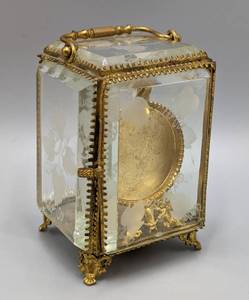 Antique Brass and Beveled Glass Watch Jewelry Box