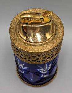 Vintage Brass and Cobalt Glass Table Lighter