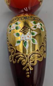 Vintage Painted Cranberry Glass Vase