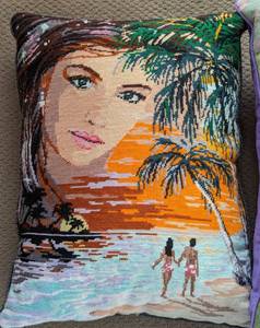 Pair of Pretty Lady Needlepoint Pillows