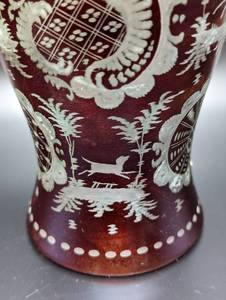 Small Cut to Clear Cranberry Glass Vase