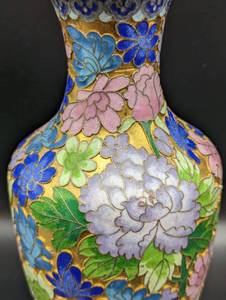 Enamel and Brass Floral Vase
