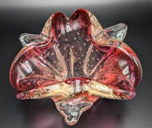 Pretty Pink Art Glass Petal Bowl with Controlled Bubbles