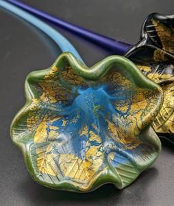 Pair of Colorful Artisan Glass Flowers