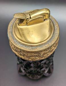 Vintage Brass and Purple Glass Table Lighter
