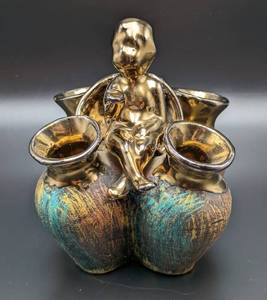Metallic Painted Ceramic Cherub Vase