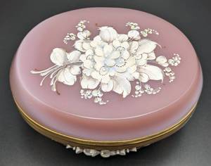 Painted Pink Opaline Glass Trinket Box