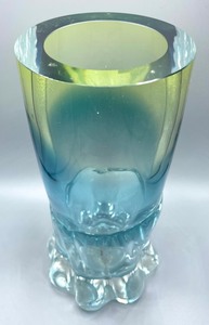 Amazing Aqua Blue and Light Yellow Art Glass Vase