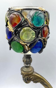 Colorful Vintage Brass Double Candle Holder on Marble Base