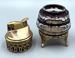 Vintage Glass and Brass Table Lighter