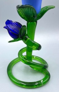 Cobalt Blue Floral Art Glass Candle Holder