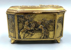 Vintage Brass Trinket Box with Original Fabric Lining