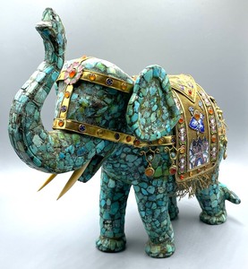 Magnificent Mosaic Elephant with Brass Accents